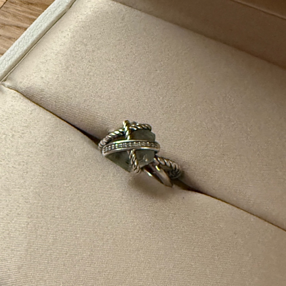 David Yurman Sterling Silver Ring with Prasiolite and Pave Diamonds - Picture 3 of 5
